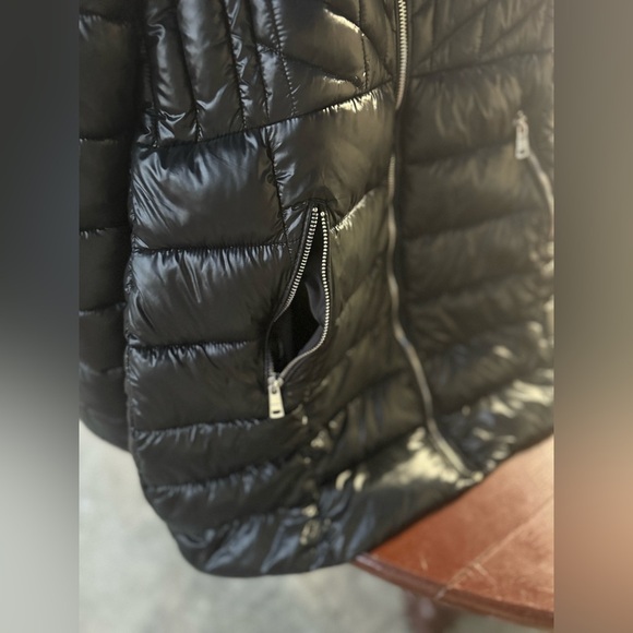 LA Coalition black puff jacket womens L long hood FAUX Fur Collar Winter Coat - Picture 4 of 10